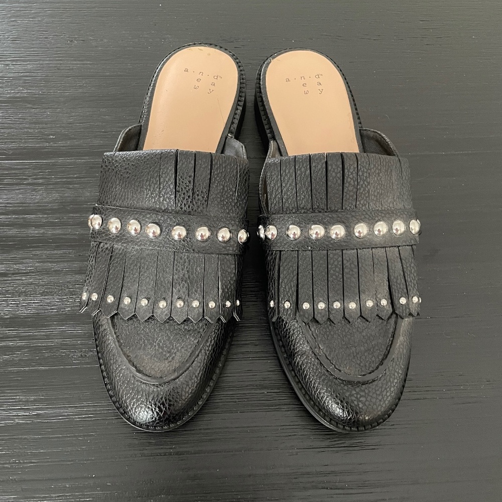 Black Stud and Fringe Loafers